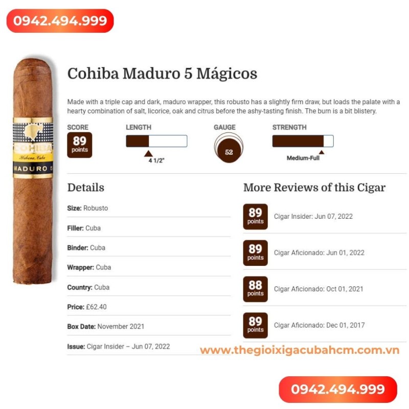 XÌ GÀ COHIBA  Maduro 5 Magicos hộp 25 điếu thumb