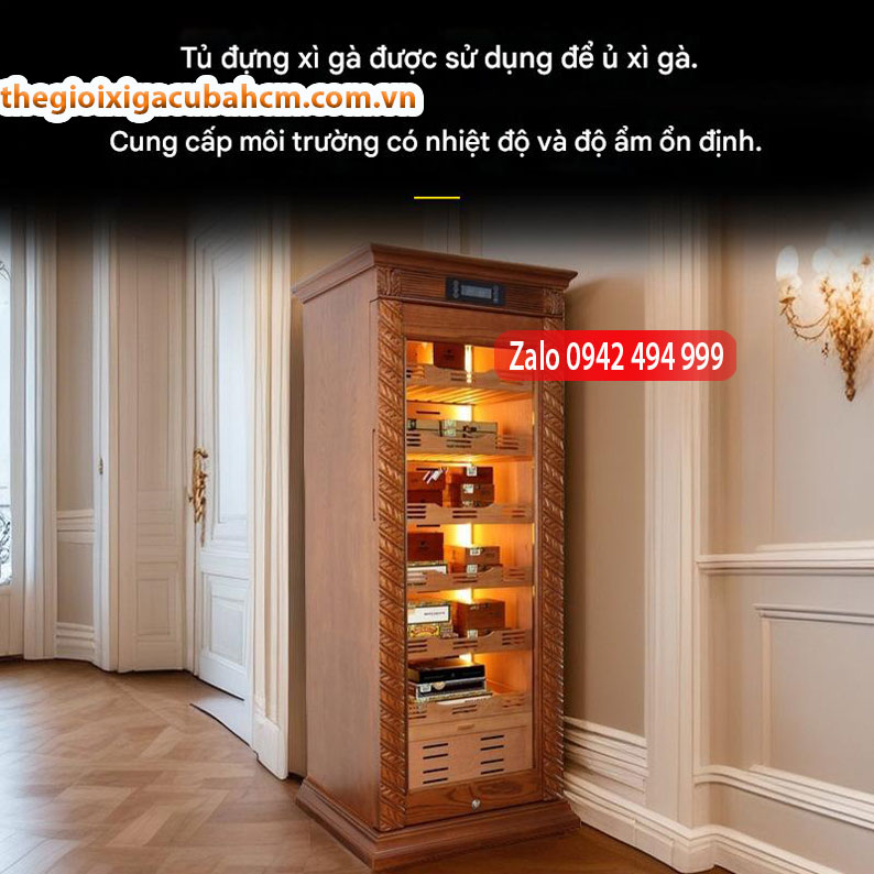 Tủ giữ nhiệt xì gà bằng gỗ tuyết tùng nguyên khối tùy chỉnh thumb